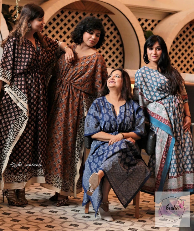 Indigo Beauty- Hand Block Print Long Kaftan