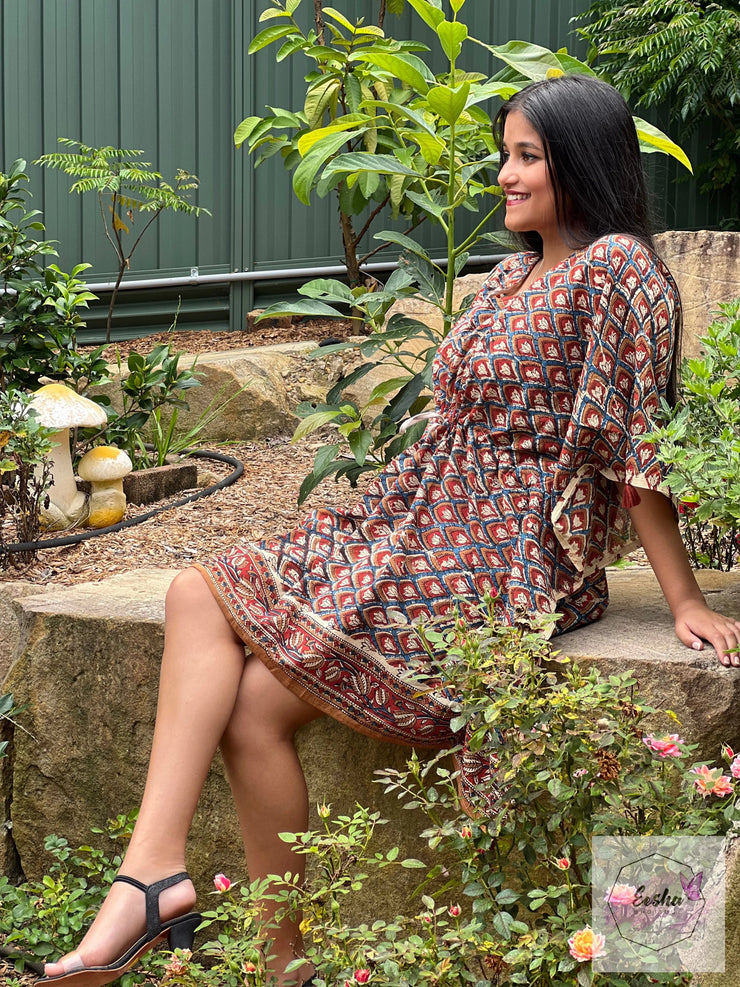 Short Kaftan - Kalamkari Print with Tussles