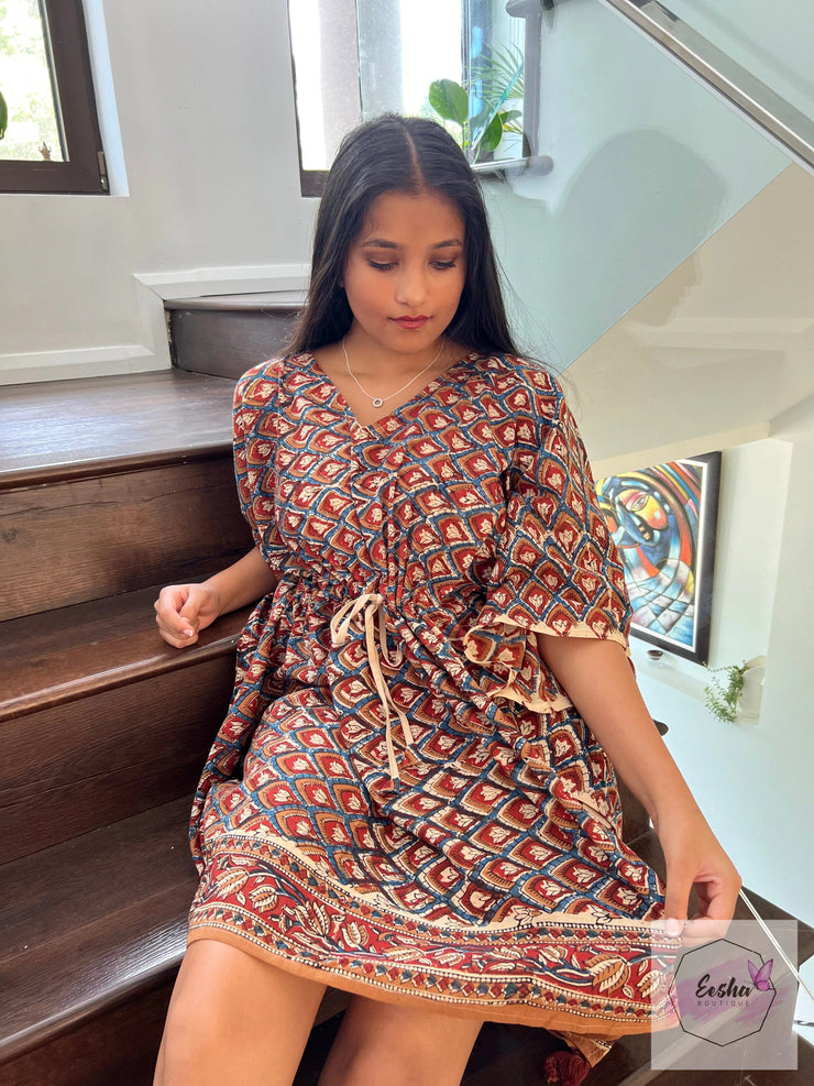 Short Kaftan - Kalamkari Print with Tussles