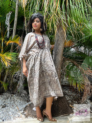 Long Kaftan - Dabu Print With Tussles