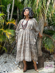 Long Kaftan - Dabu Print With Tussles