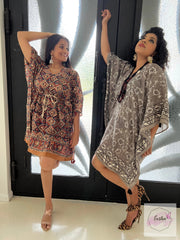 Short Kaftan - Floral Dabbu Print with Tussles