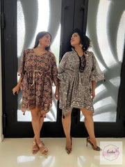 Short Kaftan - Floral Dabbu Print with Tussles