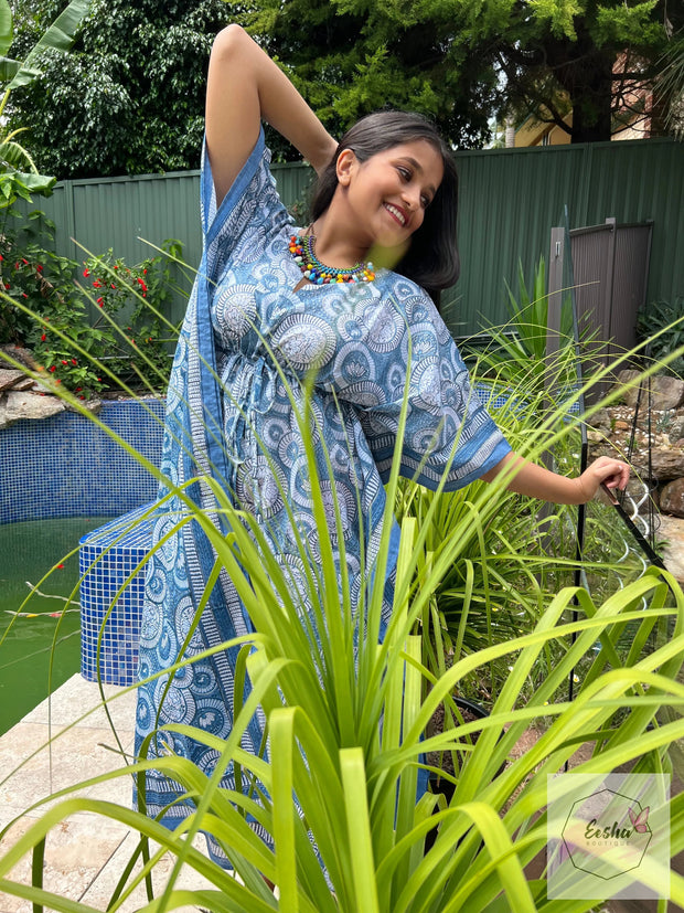 Blue Lotus - Hand Block Print Long Kaftan