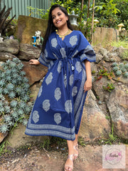 Indigo Paisley - Hand Block Print Long Kaftan