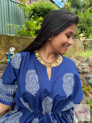 Indigo Paisley - Hand Block Print Long Kaftan