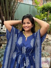 Indigo Paisley - Hand Block Print Long Kaftan
