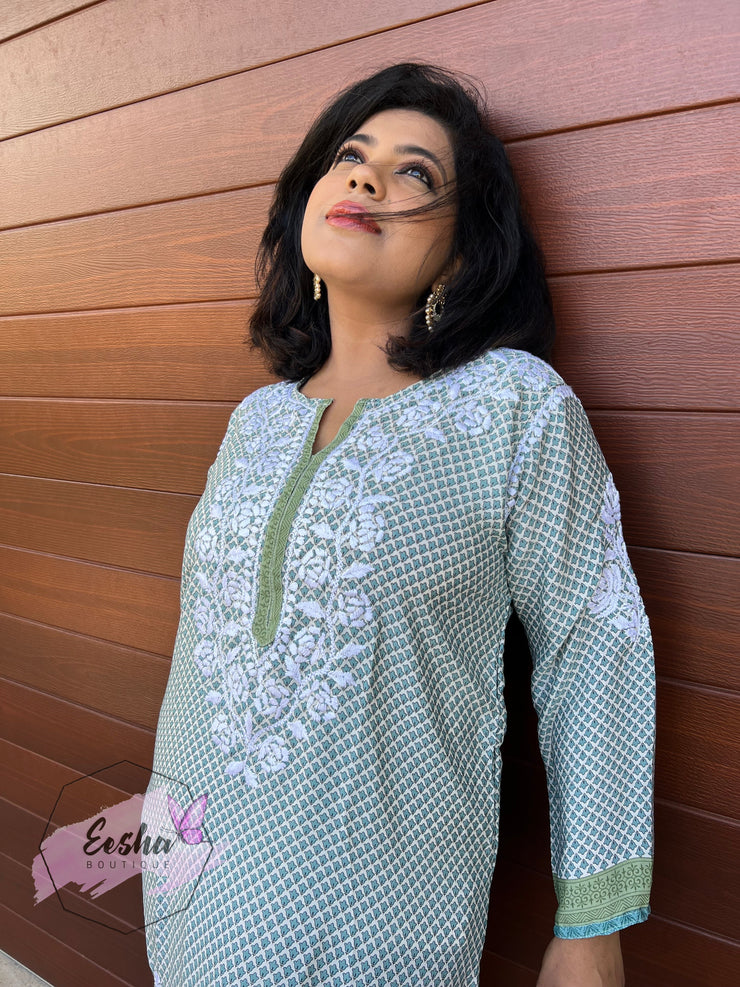 Crepe Silk Chikankari Hand Embroidered Long Tunic Kurta