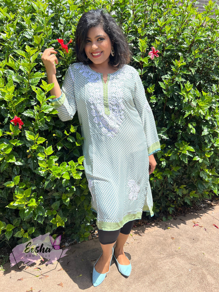 Crepe Silk Chikankari Hand Embroidered Long Tunic Kurta