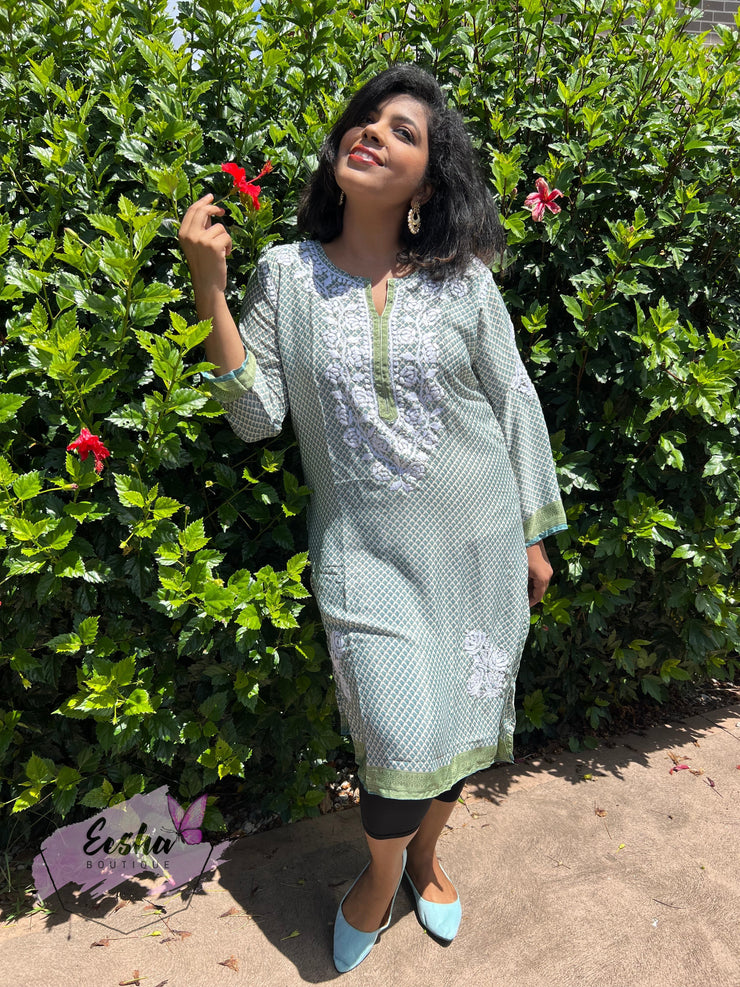 Crepe Silk Chikankari Hand Embroidered Long Tunic Kurta