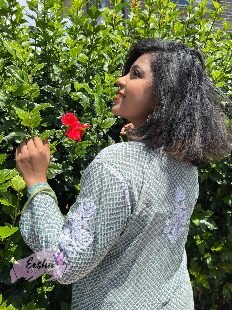 Crepe Silk Chikankari Hand Embroidered Long Tunic Kurta