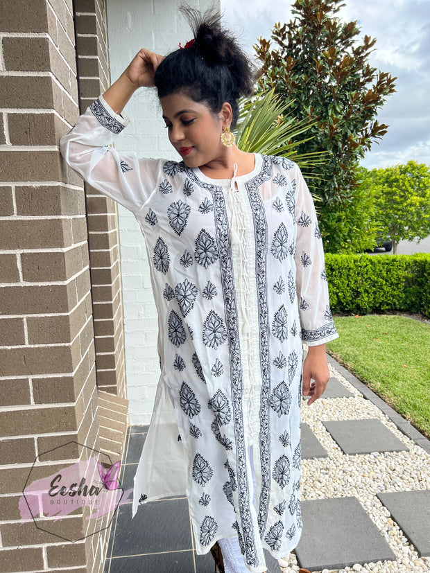 Chikankari Long Tunic -Hand Embroidered Georgette