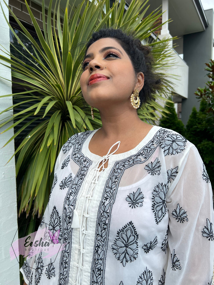 Chikankari Long Tunic -Hand Embroidered Georgette