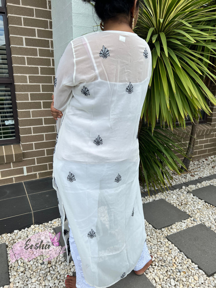 Chikankari Long Tunic -Hand Embroidered Georgette