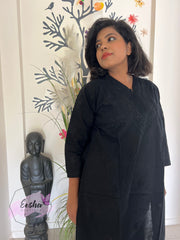 Plus Size Black Hand Embroidered Long Tunic Kurta