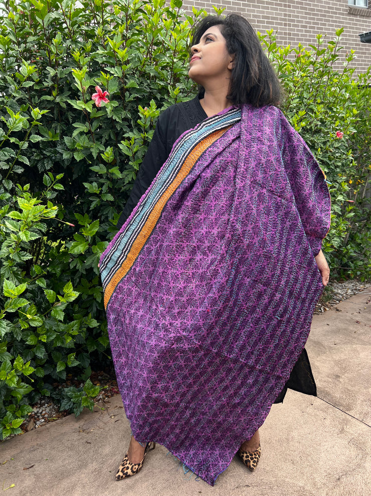 Vintage Kantha Silk Shawl Double Sided Patchwork Dupatta