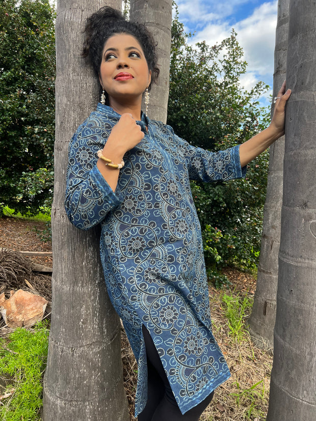 Kalamkari Tunic - Indigo Hand Block Print