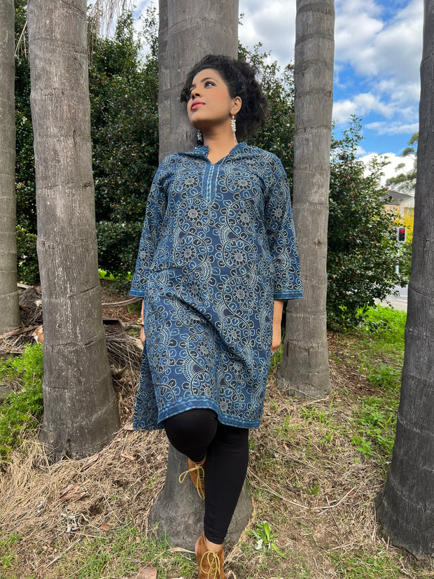 Kalamkari Tunic - Indigo Hand Block Print