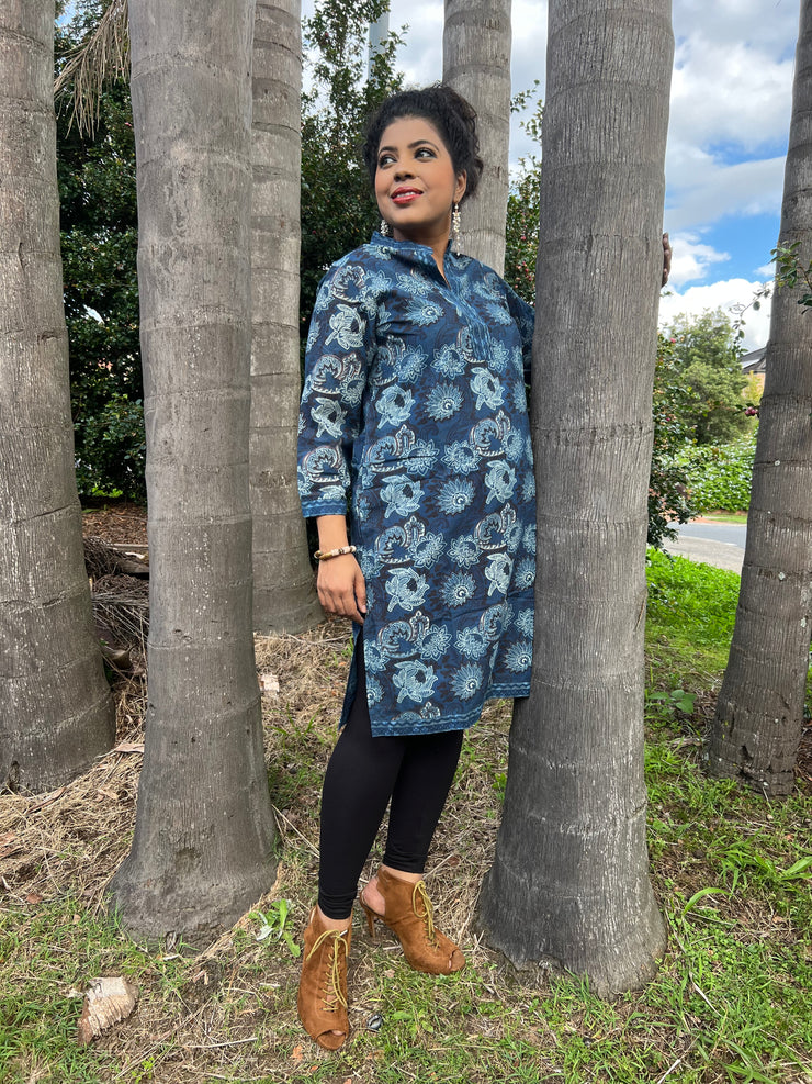Lotus Tunic - Indigo Hand Block Print