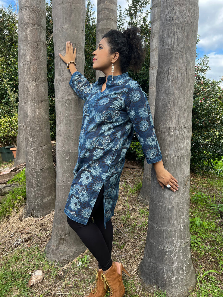 Lotus Tunic - Indigo Hand Block Print