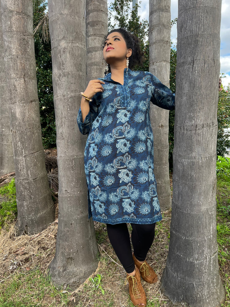Lotus Tunic - Indigo Hand Block Print