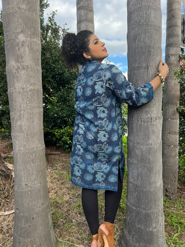 Lotus Tunic - Indigo Hand Block Print