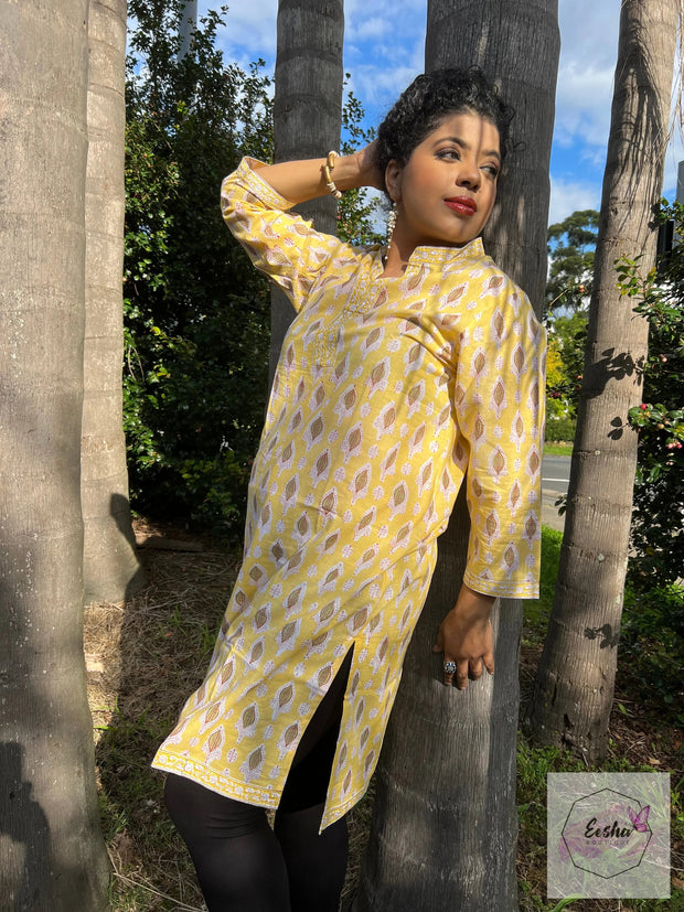 Yellow Butti Hand Block Print Tunic