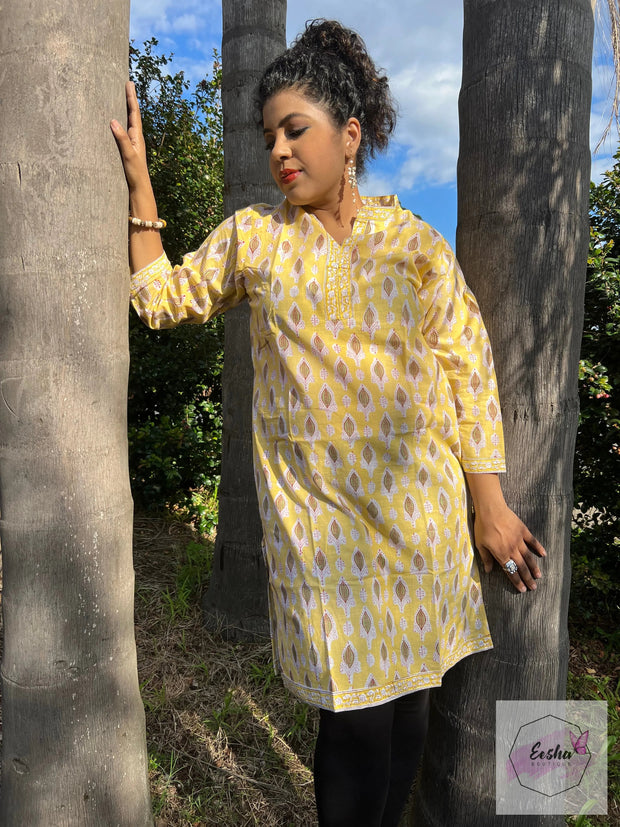 Yellow Butti Hand Block Print Tunic