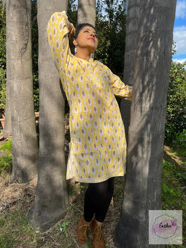 Yellow Butti Hand Block Print Tunic