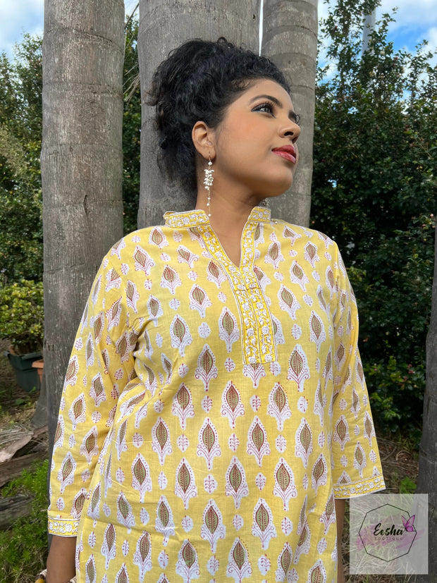 Yellow Butti Hand Block Print Tunic