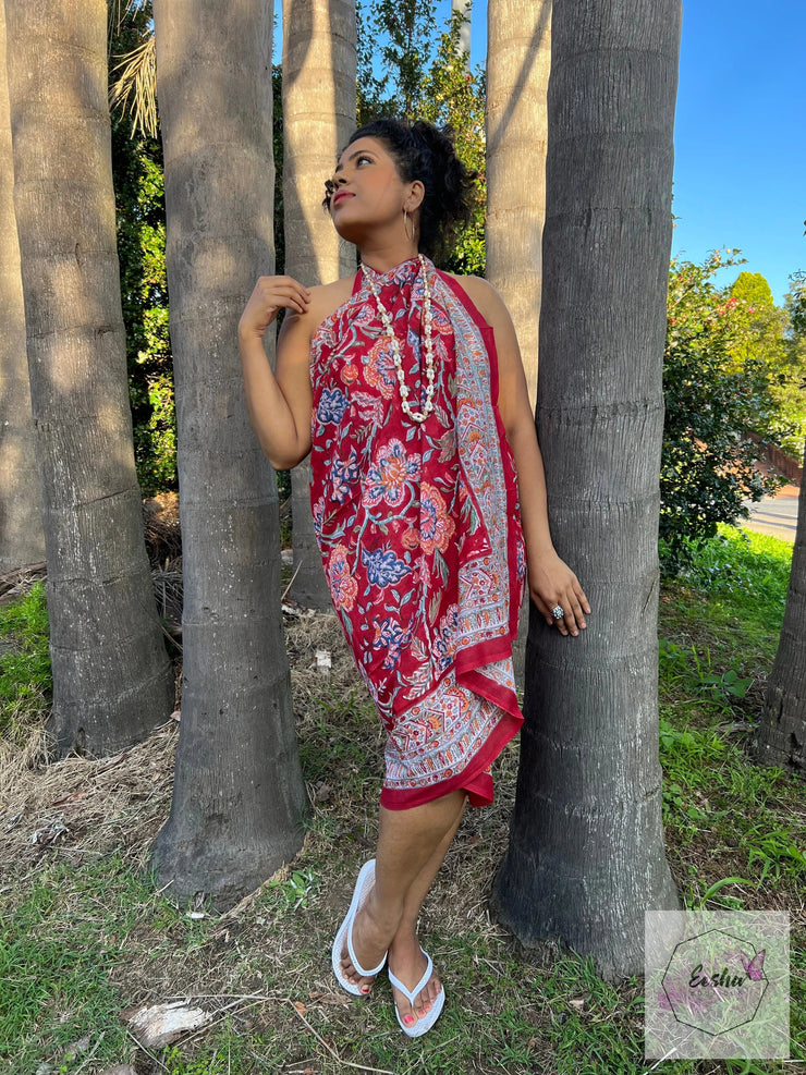 Hand Block Print Cotton Floral Sarong
