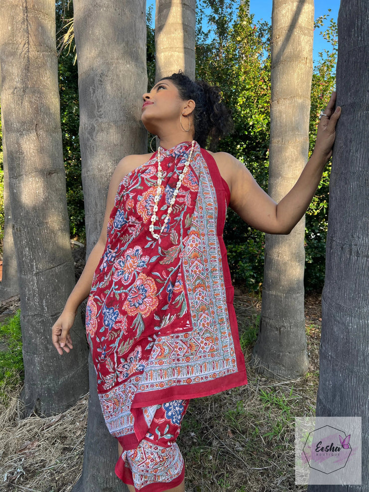 Hand Block Print Cotton Floral Sarong
