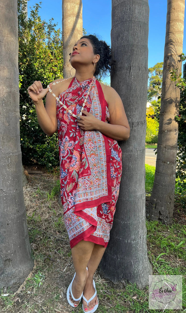 Hand Block Print Cotton Floral Sarong