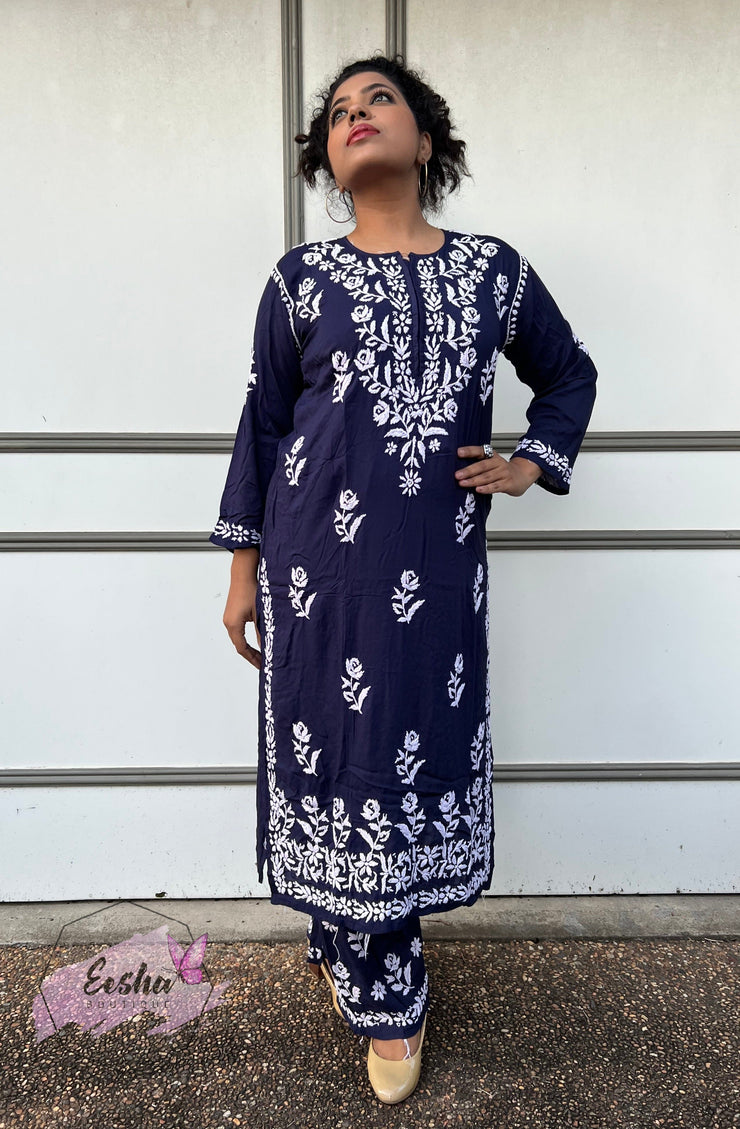 Samara Tunic - Indigo - Hand Embroidered Kurta Palazzo Set