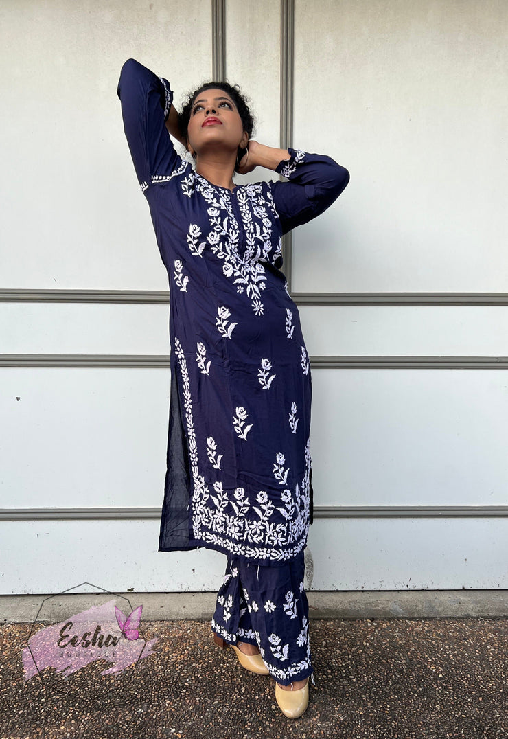 Samara Tunic - Indigo - Hand Embroidered Kurta Palazzo Set