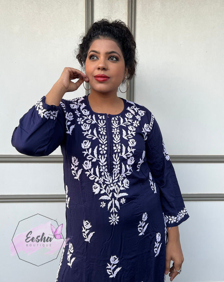 Samara Tunic - Indigo - Hand Embroidered Kurta Palazzo Set