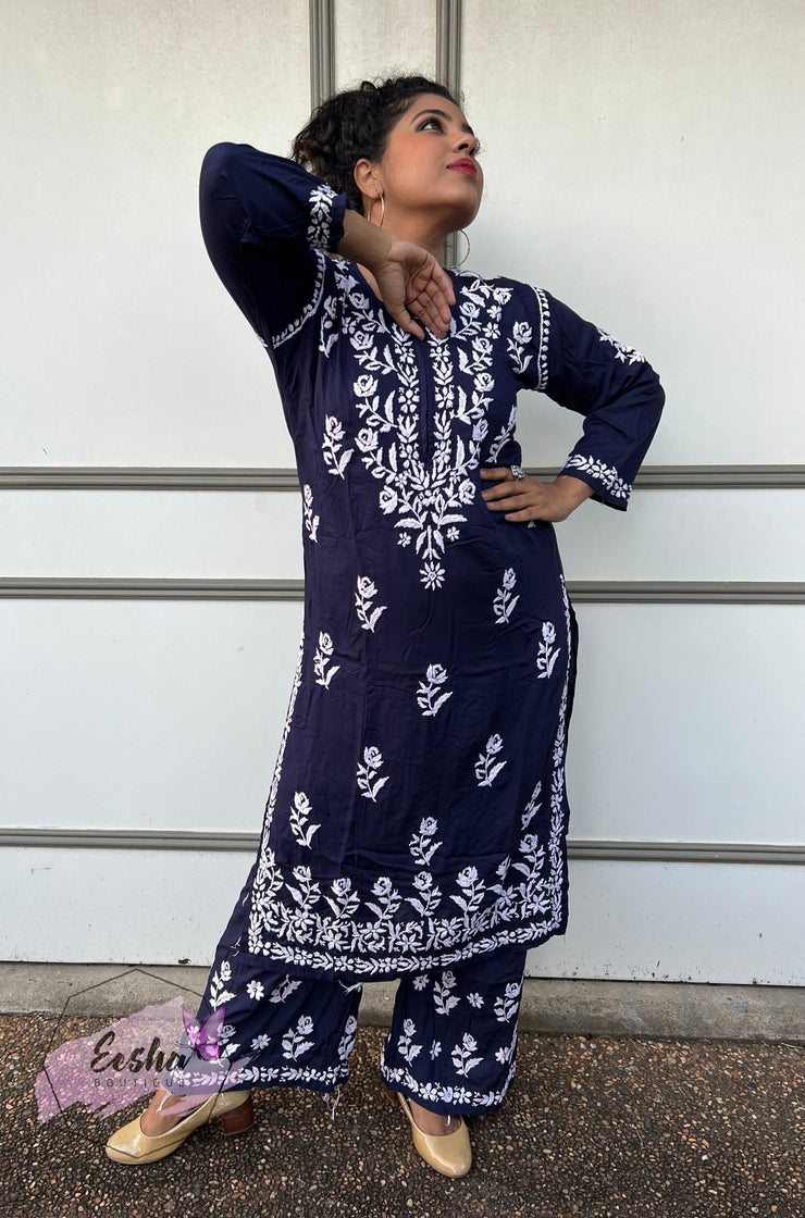 Samara Tunic - Indigo - Hand Embroidered Kurta Palazzo Set