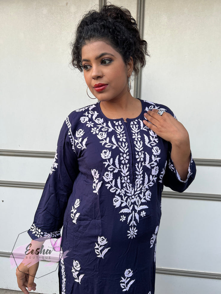 Samara Tunic - Indigo - Hand Embroidered Kurta Palazzo Set