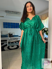 Deep Green Vintage Silk Long Kaftan