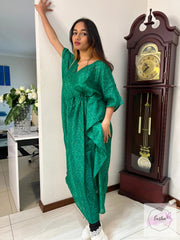 Deep Green Vintage Silk Long Kaftan