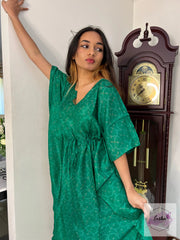 Deep Green Vintage Silk Long Kaftan