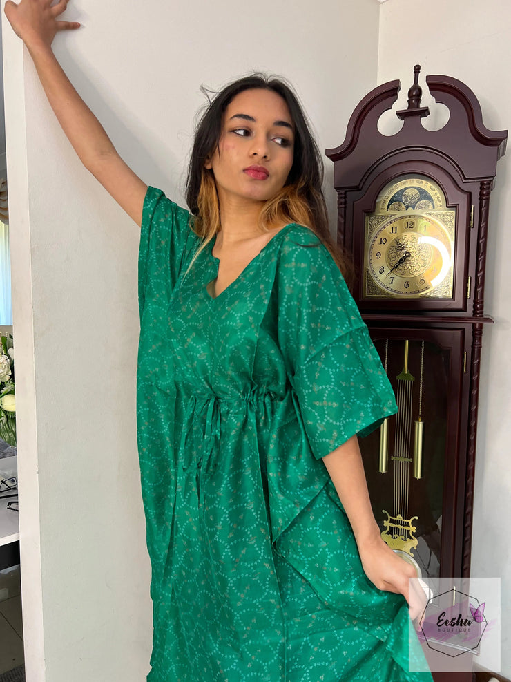 Deep Green Vintage Silk Long Kaftan