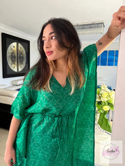 Deep Green Vintage Silk Long Kaftan