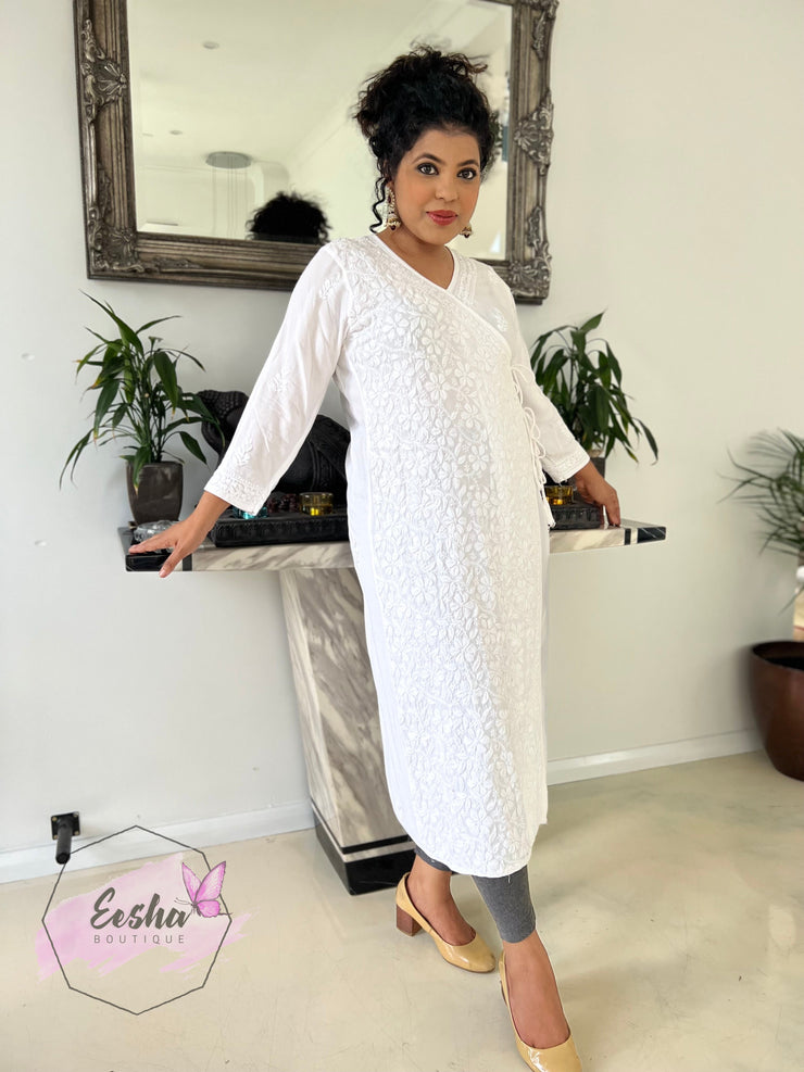 Angarkha Style Long Hand Embroidered Tunic Kurta