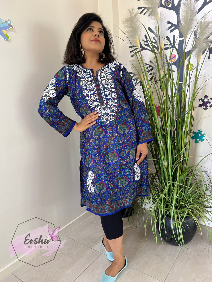 Crepe Silk Chikankari Hand Embroidered Long Tunic Kurta