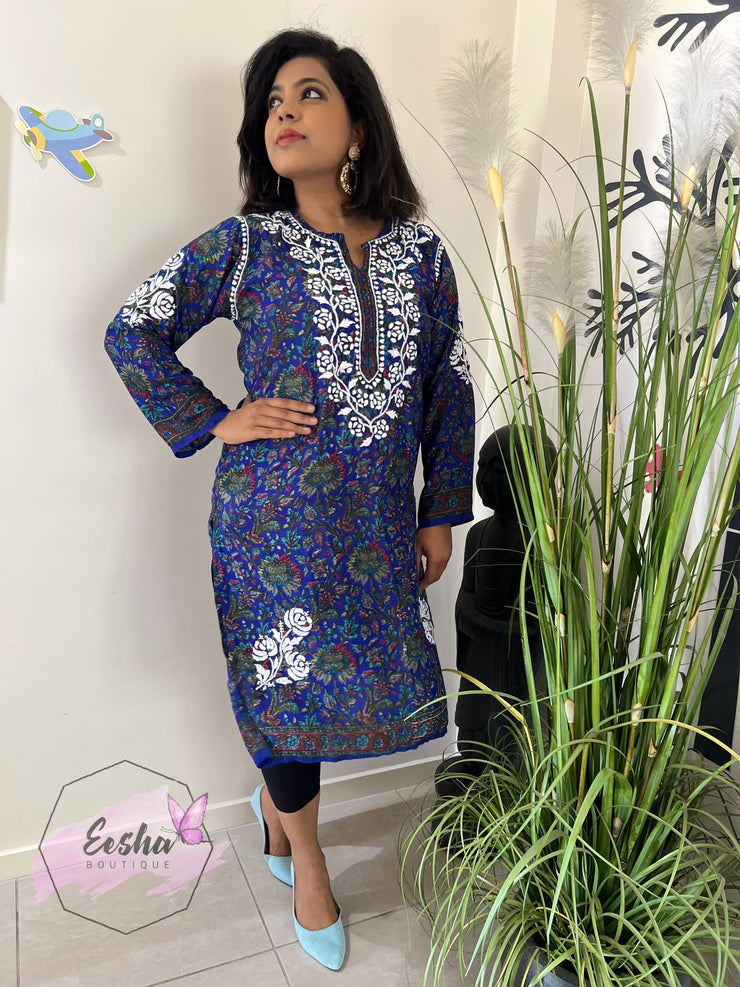 Crepe Silk Chikankari Hand Embroidered Long Tunic Kurta