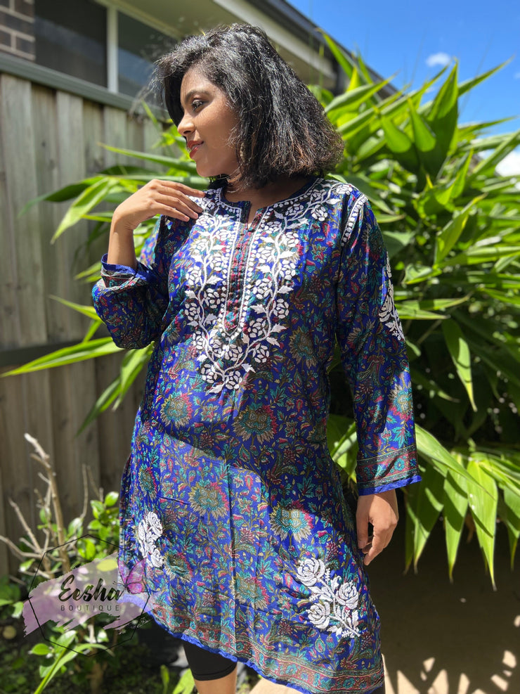 Crepe Silk Chikankari Hand Embroidered Long Tunic Kurta