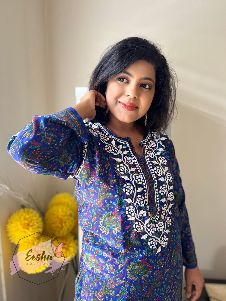 Crepe Silk Chikankari Hand Embroidered Long Tunic Kurta