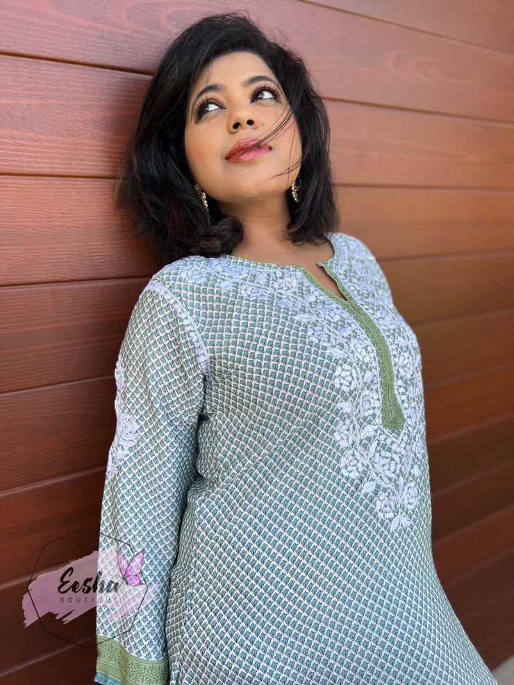 Crepe Silk Chikankari Hand Embroidered Long Tunic Kurta