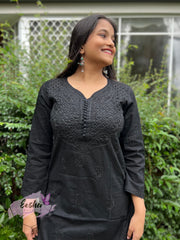Black Hand Embroidered Chikankari Cotton Kurti Tunic